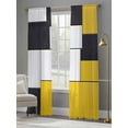 thumbnail image 4 of Yellow Black Geometric Sheer Curtains 84 inches Long 2 Panels Set Abstract Patchwork Modern Art Sheer Window Curtain Rod Pocket Voile Drapes for Living Room/Bedroom, Each 52" W x 84" L, 4 of 7