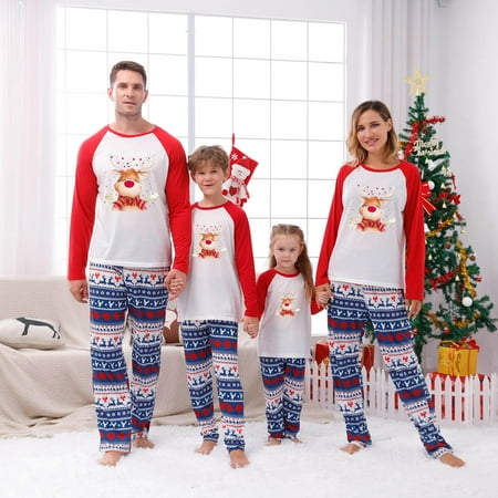 

YYDGH Christmas Pajamas For Family Matching Family Pajamas Sets Xmas Deer Print Christmas Pj s Top and Pants 2Pc Set