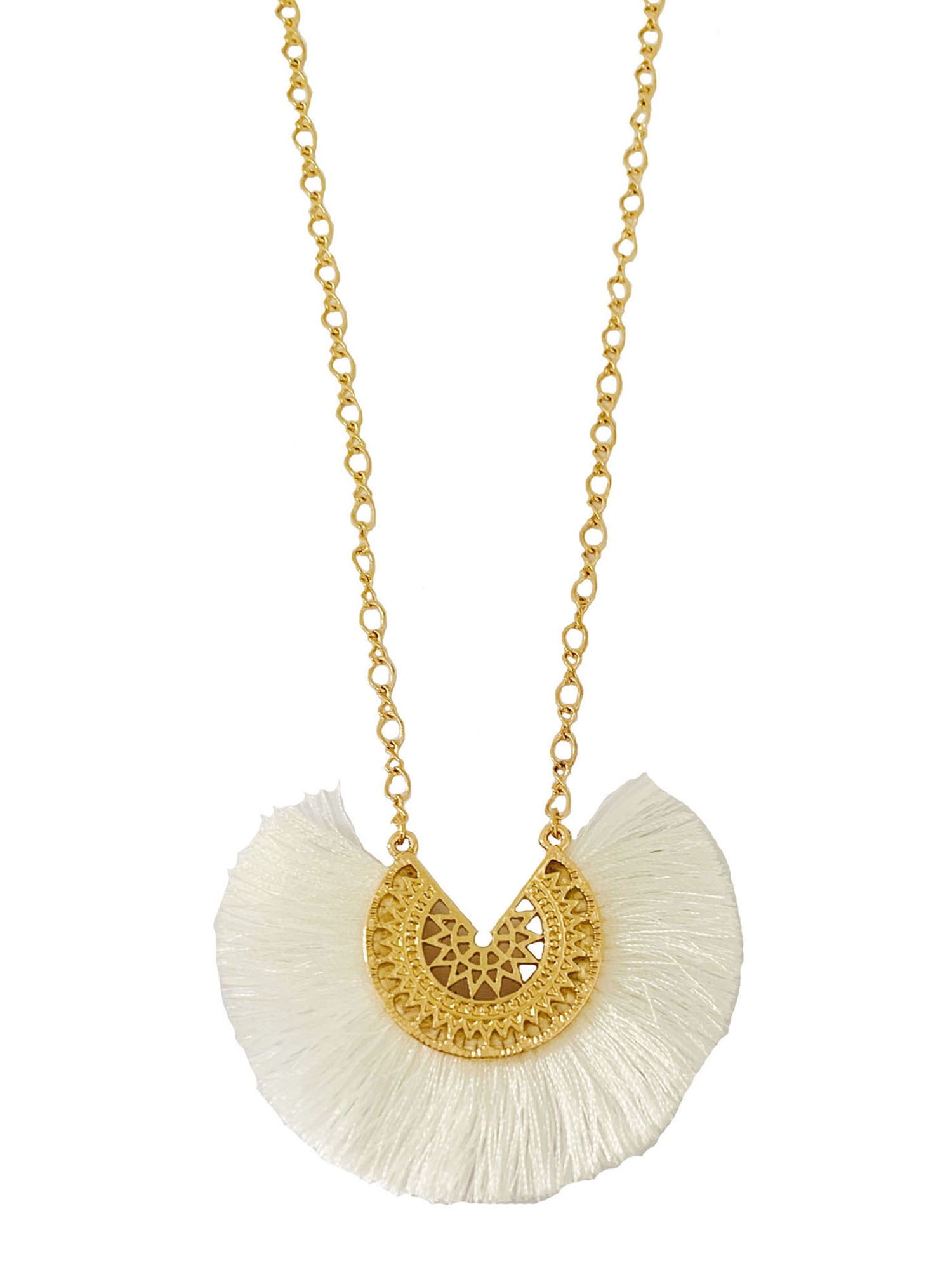 Time And Tru Women's White Circle Fringe Statement Necklace