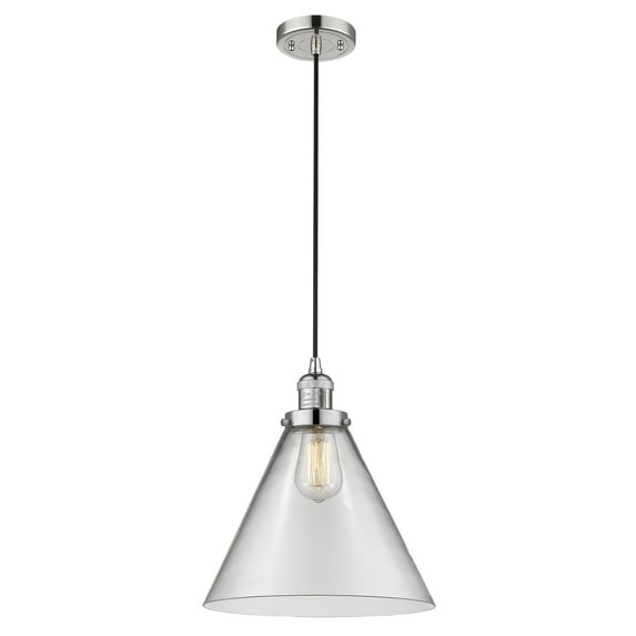 Innovations Lighting 201C-PN-G42-L X-Large Cone-One Light Cord Mini Pendant-12 Inches Wide by 14 Inches High Clear Polished Nickel Finish