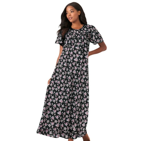 

Dreams & Co. Women s Plus Size Petite Long Floral Print Cotton Gown Pajamas