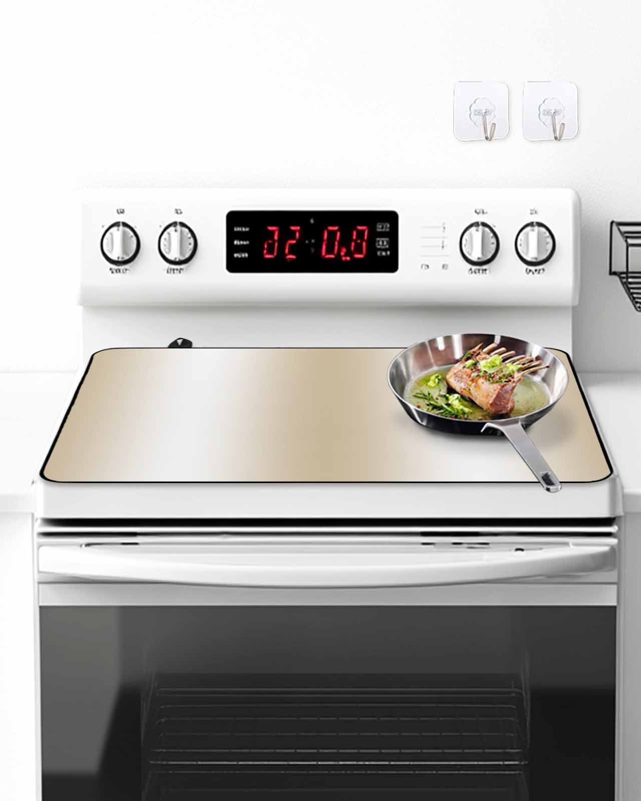 Stove Top Covers for Electric Stove, Beige White Ombre Glass Stovetop Cover Protector, Country Minimalist Abstract Gradient Induction Cooktop Protector Oven Mat for Kitchen Countertop 36"x21"