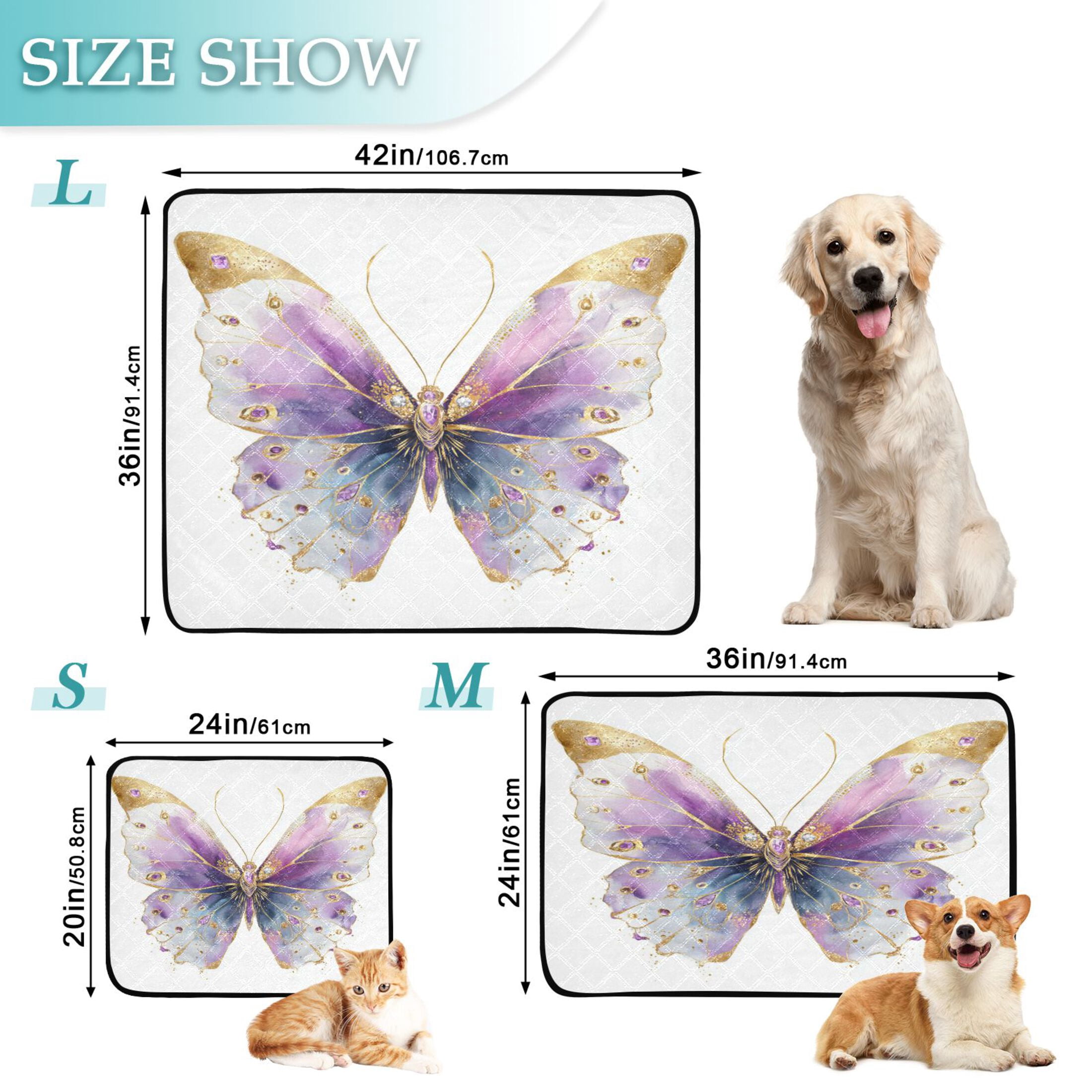 Qxltty Pastel Butterfly Cat litter Pads Pet Set of 2 Diaper Mats Center Anti-leakage Layer Absorbent Soft and Comfortable