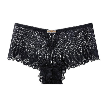 YWDJ Womens Thong Underwear Lace Lightweight No Show Sexy Lace Underwear Mid Waist Hollow Out Temptation Panties Black M
