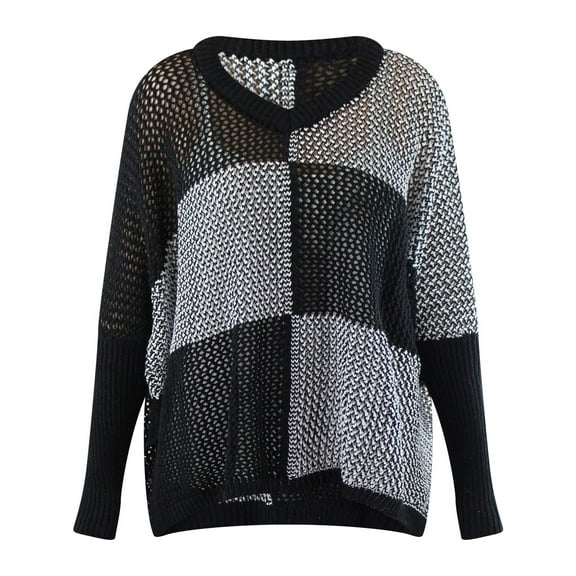 Black & White Checkered Knit Shrug Pullover