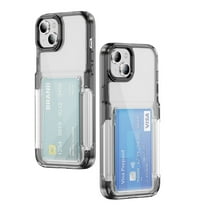 ELEHOLD for iPhone 14 Plus Case,Clear Card Holder Kickstand Credit Card Slot Soft TPU Hard PC Slim Bumper Anti-Scratch Shockproof Protective Wallet Case for iPhone 14 Plus,Black