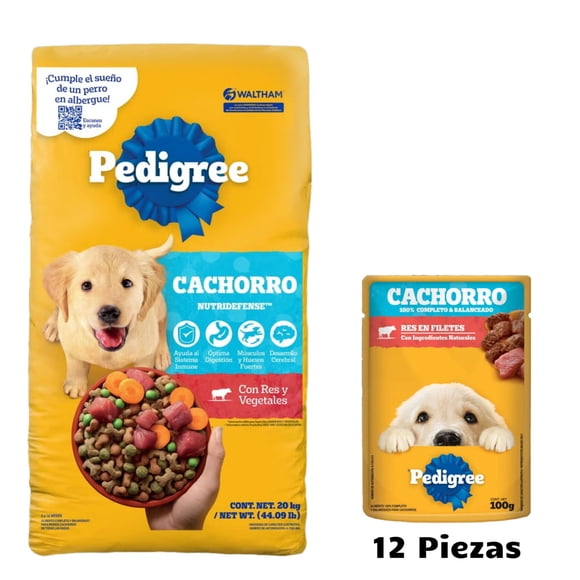 Pedigree Cachorro 20kg + Caja Pedigree Sobre Cachorro filete Res (12 Sobres)