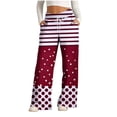 thumbnail image 1 of Pants for Women, Womens Fashionable Striped Printed Drawstring Wide Leg Pants, 1 of 4