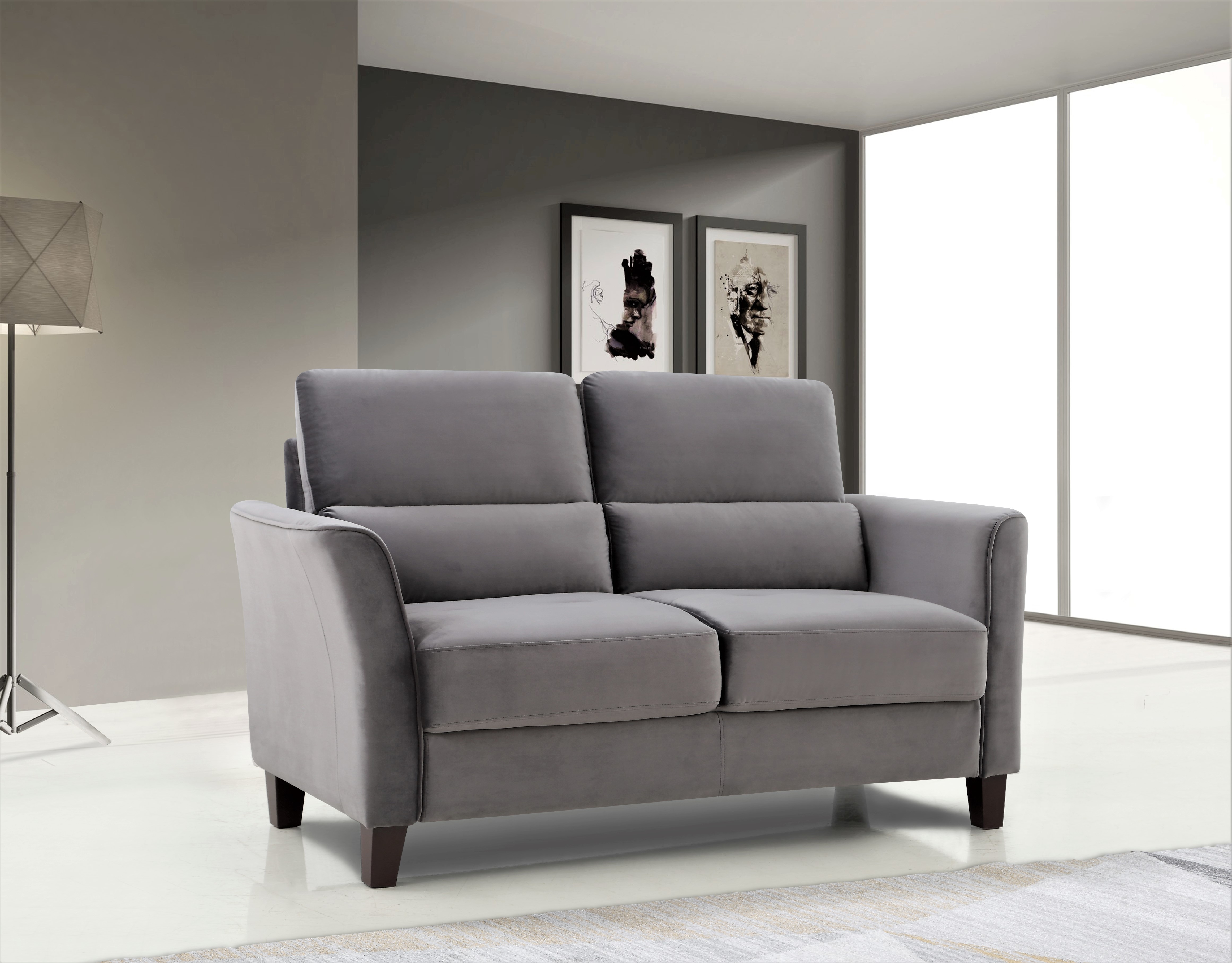 Uspridefurniture Aalt 57.88" Velvet Square Arm Loveseat,Gray