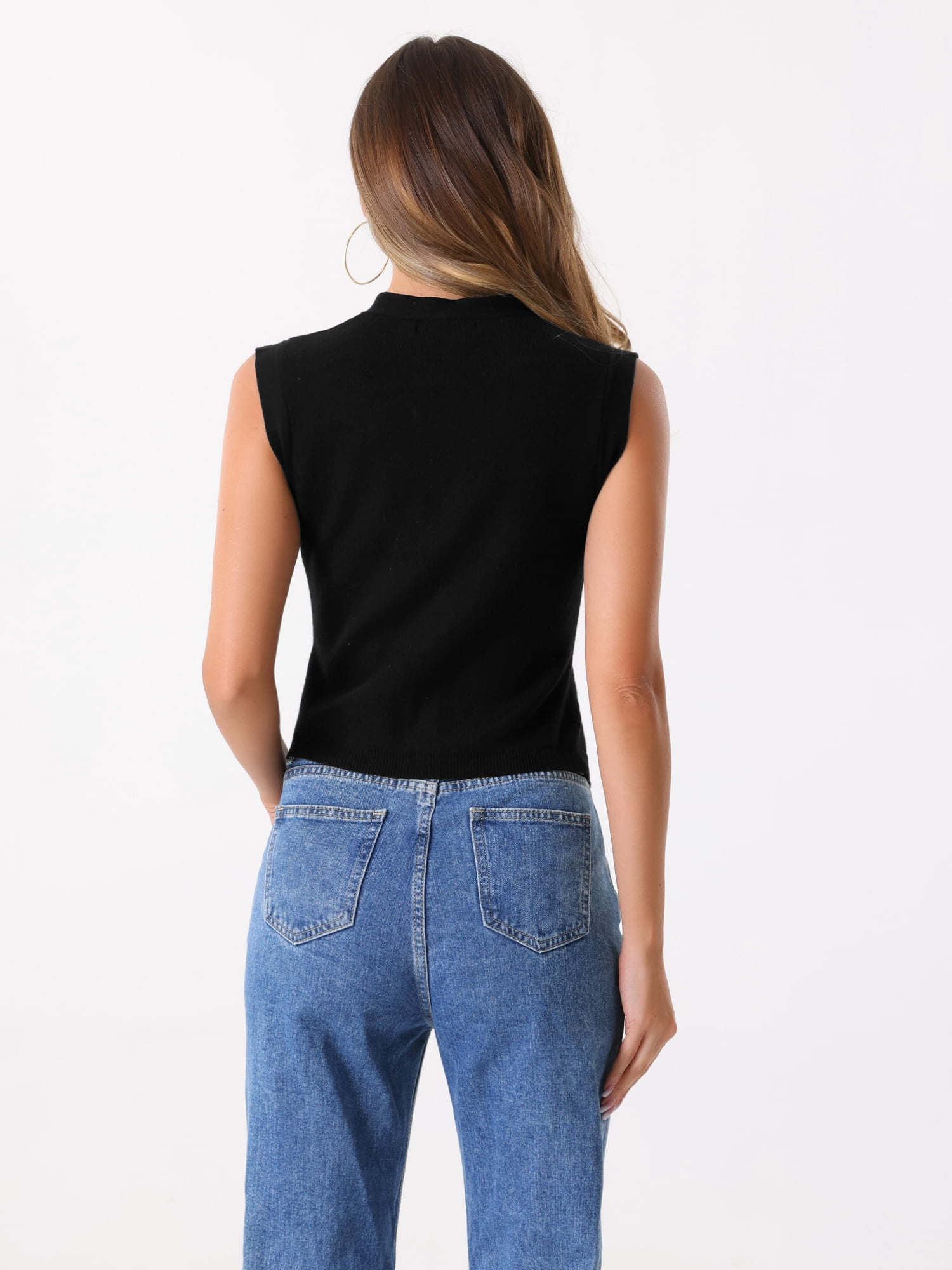 DARING DIVA Stylish Sleeveless V Neck Cropped Button Up Sweater Vest XL Black