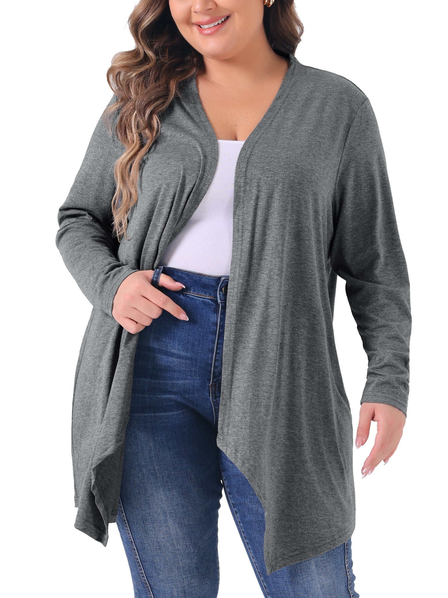 DARING DIVA Plus Size Long Sleeve Open Front Lightweight Cardigan 2X Grey