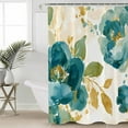 thumbnail image 2 of Extra Long Shower Curtain 72x96 Inch, Watercolor Flower Shower Curtain Waterproof Bathroom Decor Turquoise Green Elegant Retro Floral Fabric Bath Curtain Set Accessories with Hooks, 2 of 6