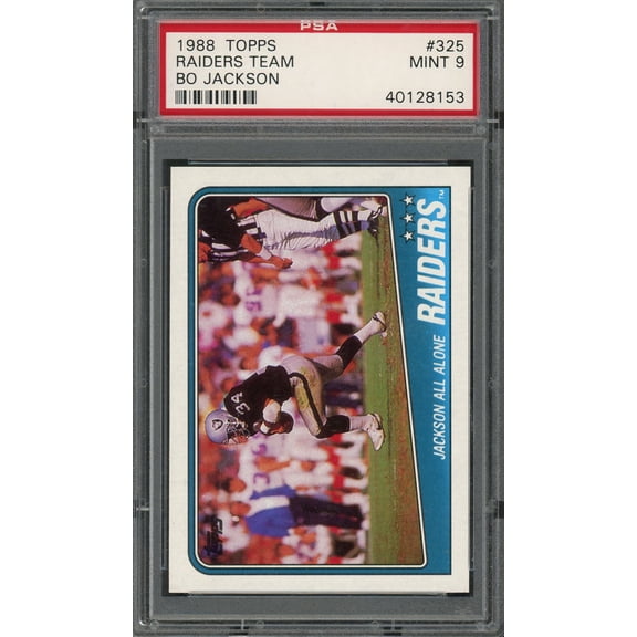 Bo Jackson Los Angeles Raiders 1988 Topps Team Leaders All Alone Football Rookie Card RC #325 Graded PSA 9 MINT