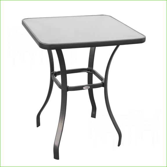 Patio 27'' Square Bistro Table Tempered Glass Top Sturdy Metal Frame for Small Spaces | Steel | Black