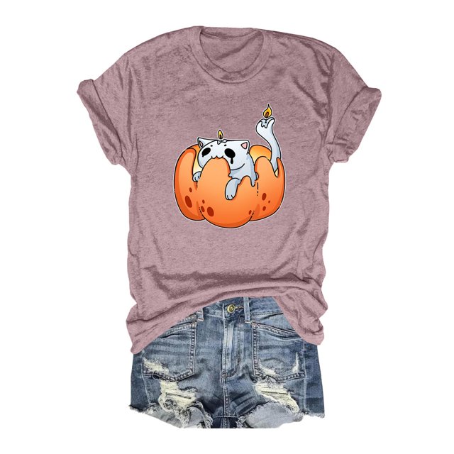T-shirt Graphique d'Halloween pour Femmes Manches Courtes Col Rond pour Printemps Été Activités Extérieures et Usage Quotidien