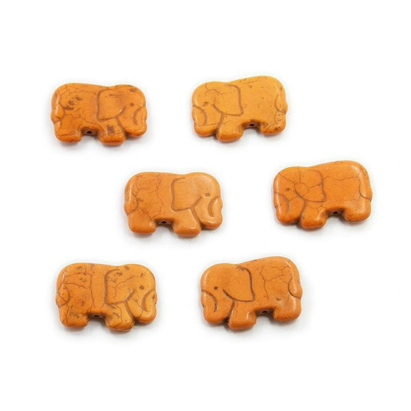 20x40mm Pack Of 6 Orange Howlite Carved Small Elephant Beads Genuine Gemstone Natural Jewelry Making