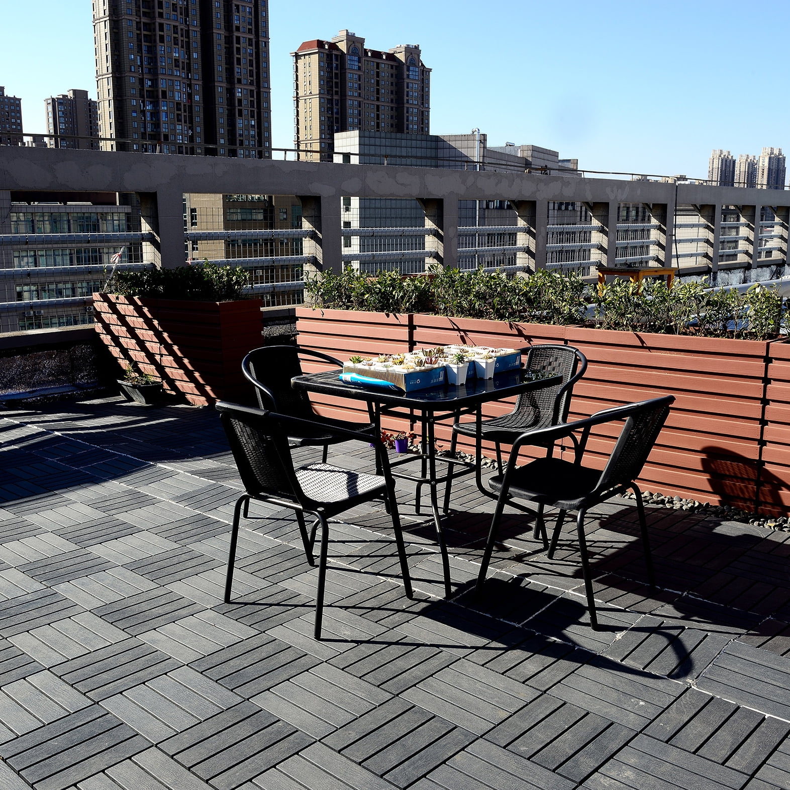 Miniyam 44-Pack Square 11.8"x11.8" Waterproof Deck Tiles, All-Weather, for Porch, Poolside, Gray(Small Straight line)