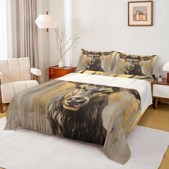 Homewish Safari Deer Twin Sheet Sets 3pcs for Female Men Adults,Woodland Animal Twin Fitted Sheet Microfiber,Graffiti Splash Breathable Flat Sheet,Ultra Soft Home Decor