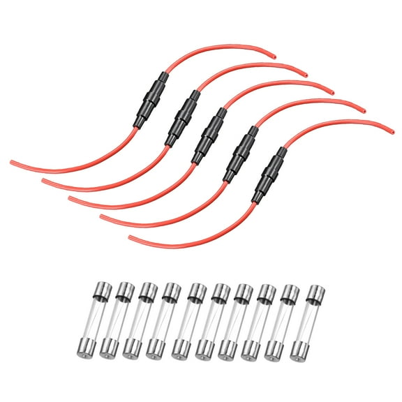 5 Pcs 5x20mm Inline Screw Type Fuse Holder 16 Gauge AWG Red Wire with 10 Pcs 10A Fast Blow Glass Fuses