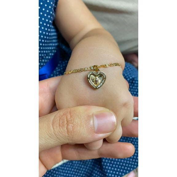 14K Gold Filled Heart Virgen de Guadalupe Bracelet Link Chain Gifts 4.5"