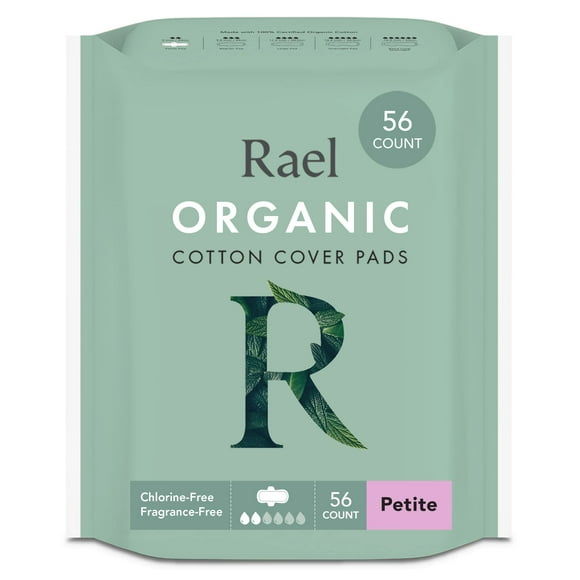 Rael Pads for Women, Organic cotton cover - Period Pads with Wings, Feminine care, Sanitary Napkins, Light Absorbency, Unscented, Ultra Thin (Petite, 56 count)