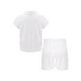 thumbnail image 4 of iixpin Kids Girls Boys Two-Piece Outfit Turn-Down Collar Short Sleeve Letter Embroidery T-shirt with White 130, 4 of 6