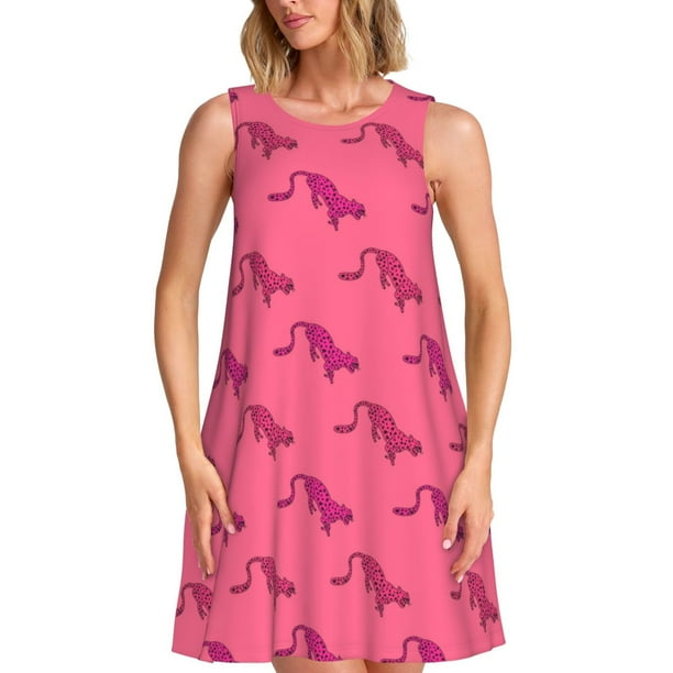 Fotbe Leopard Print Vestido de Verano sin Mangas para Mujer – Vestido Midi Línea A, Estilo Camiseta Floral, Vestido Playero Casual y Fluido