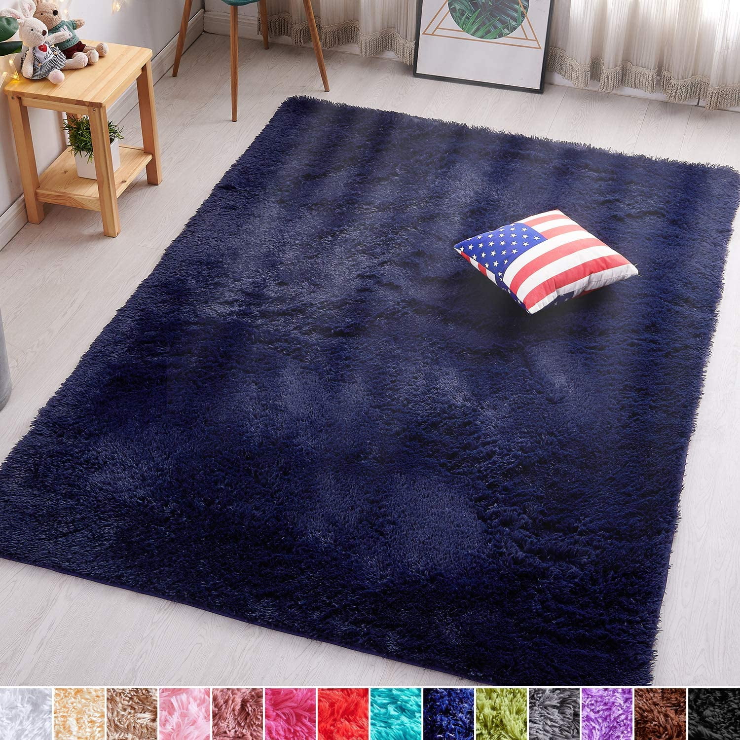 PAGISOFE Navy Fluffy Shag Area Rugs for Bedroom 5x7, Soft Fuzzy Shaggy