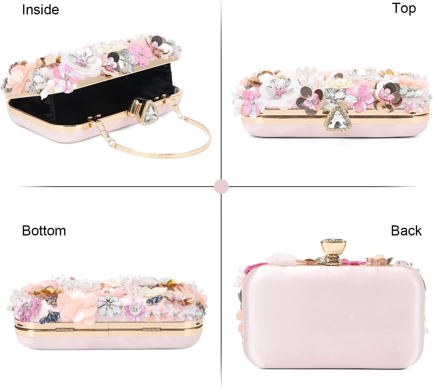 3D Flower Clutch Purses for Women Gold Formal Wedding Party Evening Bags Chain Floral Shoulder bag