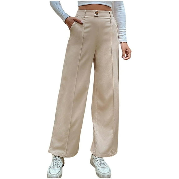 Stretch Chino Pants Women - High Waisted Office Work Dress Pants - Ladies Business Casual Straight Leg Loose Trousers with Pockets