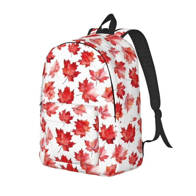 Fotbe Realistic Maple Leaf Printed Canvas Daypack - Stylish and Durable Vintage Compact Backpack - Class, Work, Travel, or Laptop Bookbag,Organized Compartments-Medium