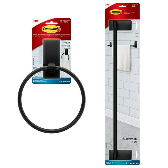 Command Bath Matte Black Towel Bar and Command Bath Matte Black Towel Ring