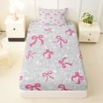 thumbnail image 3 of Erosebridal Kids Bow Butterfly Knot Twin Sheet Sets, Bling Print Bedding, Grey Pink, 3 Pieces, 3 of 5