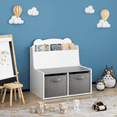 thumbnail image 3 of Kids Bedroom Furniture Kids Bookshelf with Storage Bins – Wooden Bookcase with Book Display Shelf and 2 Fabric Bins, Cute Bear-Shaped Backboard, Toy Organizer for Toddlers and Children, White and Gra, 3 of 21