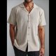 thumbnail image 4 of Camisa de Punto para Hombre, de Corta, , con Botones, para Vacaciones en la Playa, Informal, A Rayas, para Verano. Gris Plata XXL, 4 of 7
