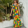 thumbnail image 6 of Colorful Building Bricks Small Plastic Blocks Dress Summer Street Style Bohemia Long Dresses Female Sleeveless Printed Maxi Dress, 6 of 9