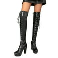 thumbnail image 2 of hopeusnice Women's Over The Knee Boots Lace Up Chunky Heel Boots High Heels Faux Leather Knee High Boots Block Heel Boots Winter Boots Black 37, 2 of 9