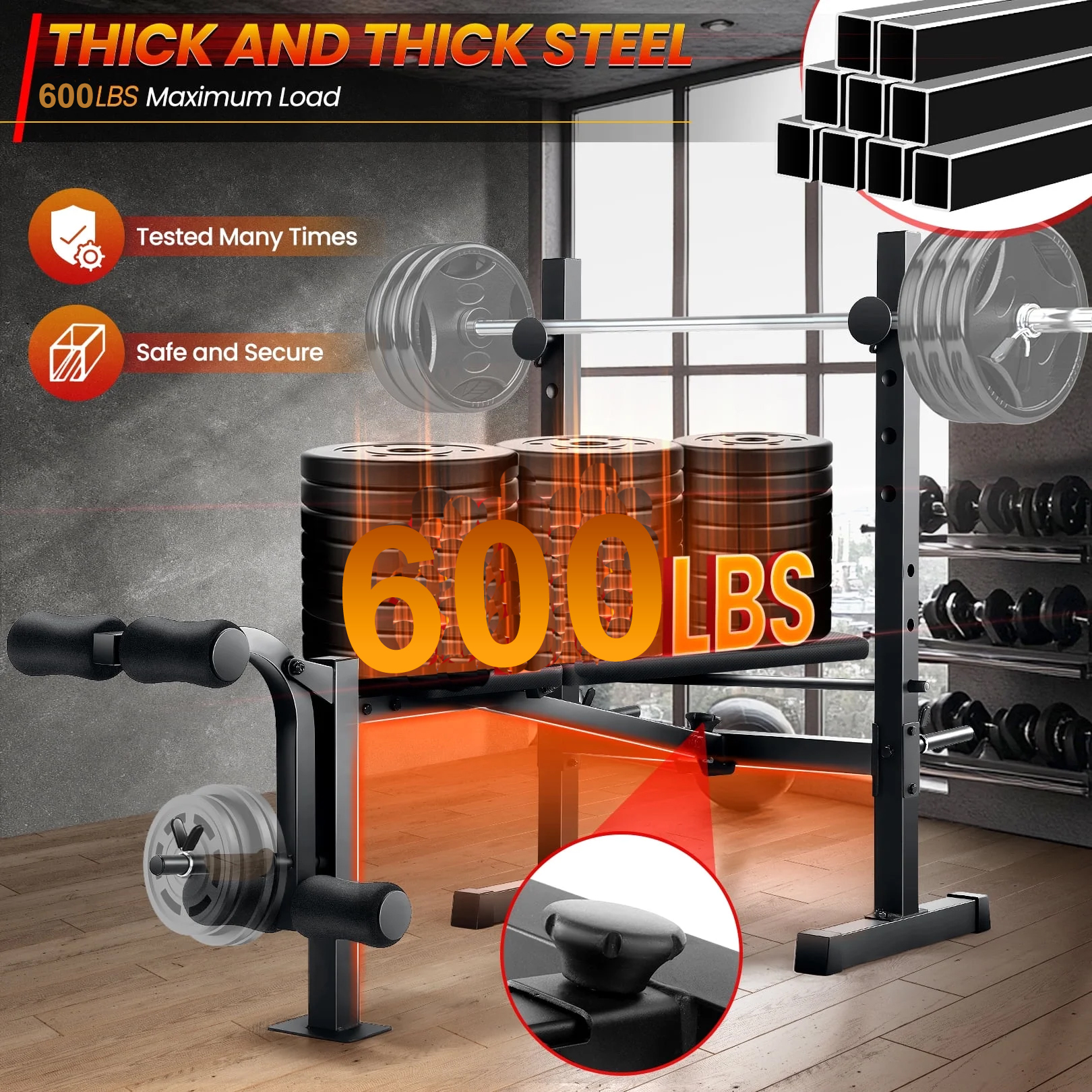 Vibespark Foldable Weight Bench, 600 lb Capacity photo 3