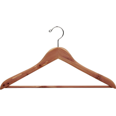 Cedar Wood Suit Hanger, (Box of 8) Unfinished Semi-Curved Hangers with Solid Wood Bar and Chrome Swivel Hook by International (Best Cedar Suit Hangers)