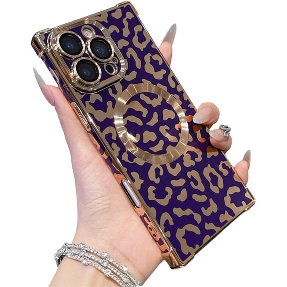Plating Leopard Cheetah Print Phone Case for iPhone (Purple,iPhone 14 Plus)