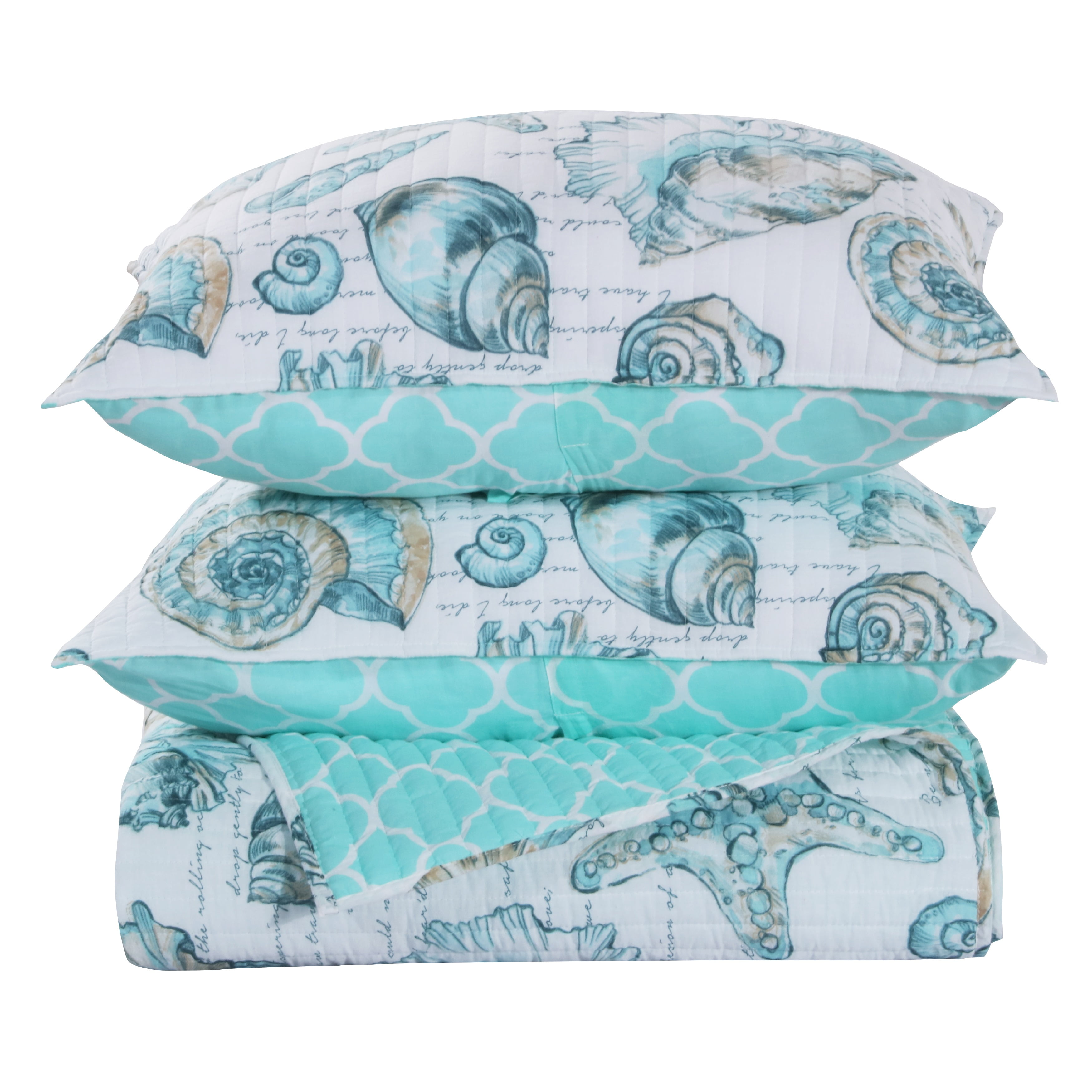 Global Trends Coastal Seashell Nautical Theme Reversible Quilt Set, 2-Piece Twin/Twin XL