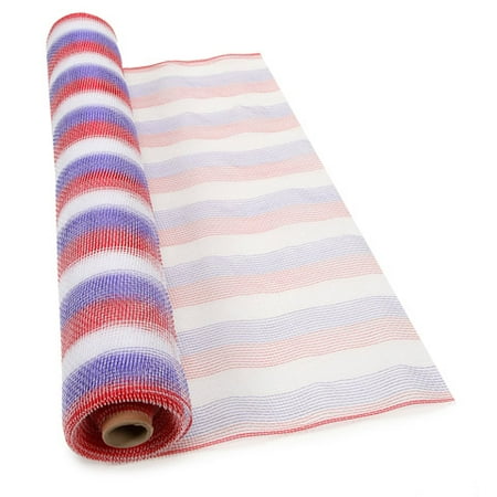 Polished Mesh - Metallic Mesh Stripe Red White Royal 21Inx10Yd