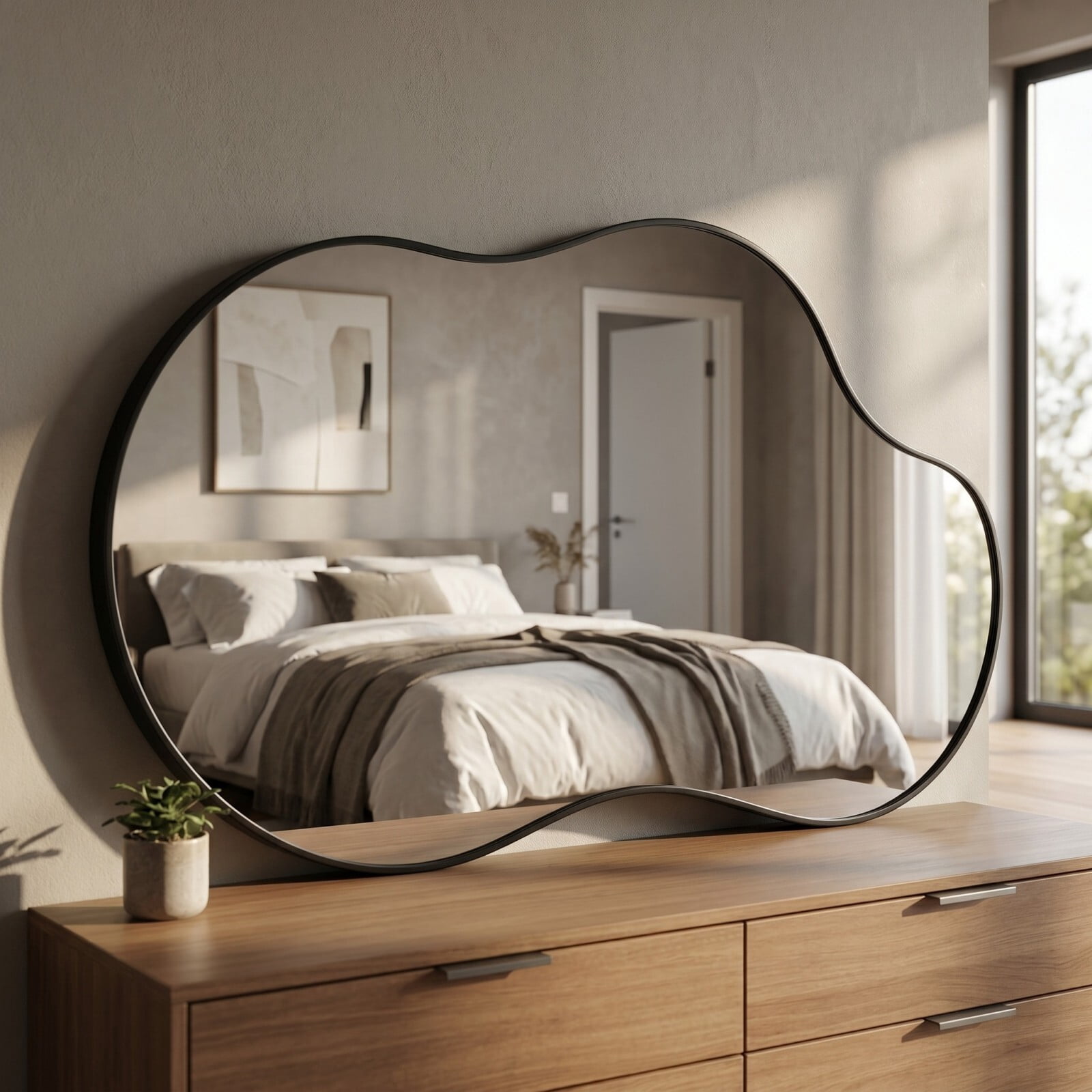 Easy4Home 22"x38" Irregular Bathroom Vanity Wall Mirror,Black