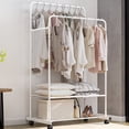 thumbnail image 4 of Heavy Duty Metal Garment Dual Rail Clothes Rolling Hanging Rack & Shelf Stand, 4 of 9