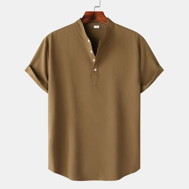 pstuiky camisetas de hombre, Camisa hawaiana informal de manga corta con cuello alto y botones para hombre ropa de hombre m