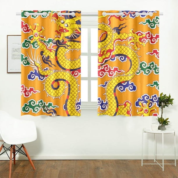 RYLABLUE Chinese Dragon Window Treatment Panel Curtains Window Curtain ...