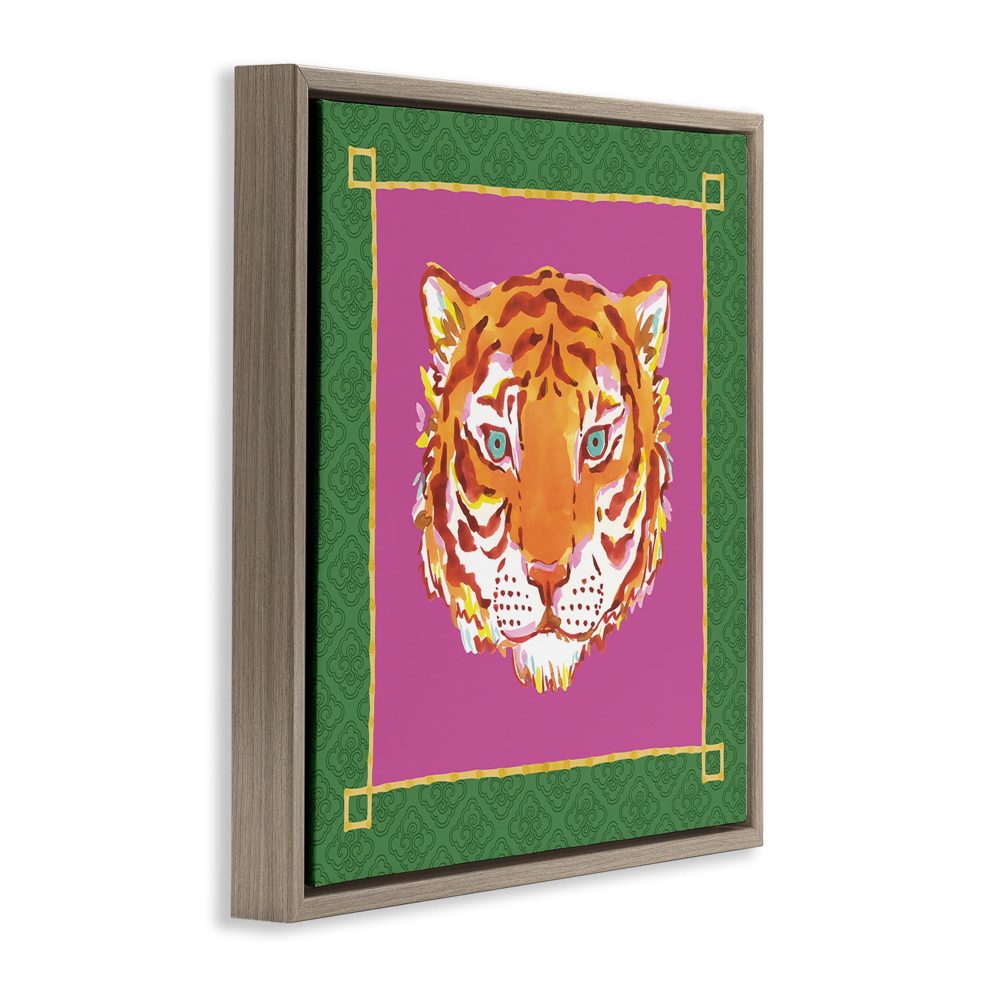 Stupell Industries Bordered Exotic Tiger Portrait Brown Framed Floater Canvas Wall Art, design by Karolina Sato