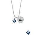 thumbnail image 2 of Delight Jewelry Silvertone Small 3-D Blue Present Box with Bow Silvertone Script Initial Disc - K - Charm Necklace, 20"+3", 2 of 4