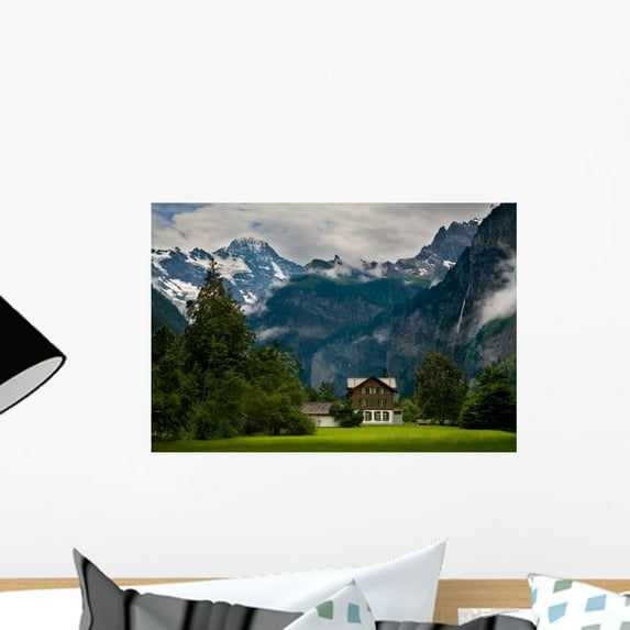 House to Steep Rocky Wall Mural Decal Sticker, Wallmonkeys Peel & Stick Vinyl Graphic (18 in W x 12 in H)