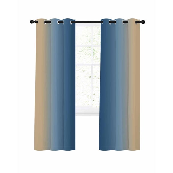 Navy Blue Yellow Ombre Blackout Curtains, Light Blocking Print Window Curtains, Farmhouse Modern Gradient Art Thermal Insulated Window Drapes for Living Room Kitchen Cafe 2 Panels, 84"W x 84"L